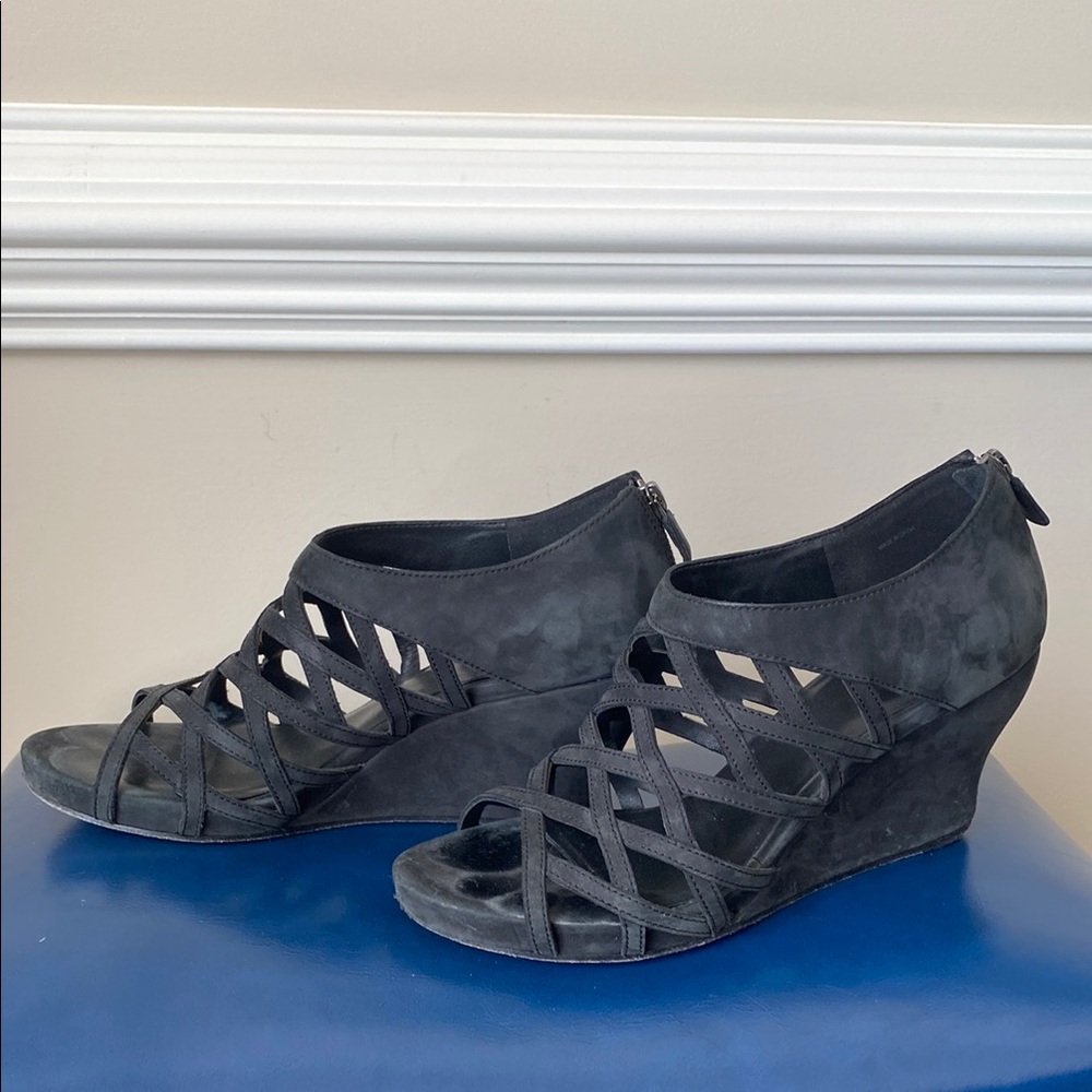 Eileen Fisher Suede Black Wedge Sandals